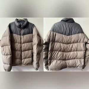 EDDIE BAUER YUKON CLASSIC DOWN KHAKI/GREY PUFFER JACKET MENS L Tall